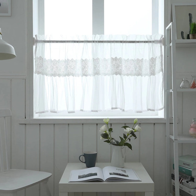 Lace Short Kitchen Curtain with Decorative Grid Pattern | Home Decor Curtains