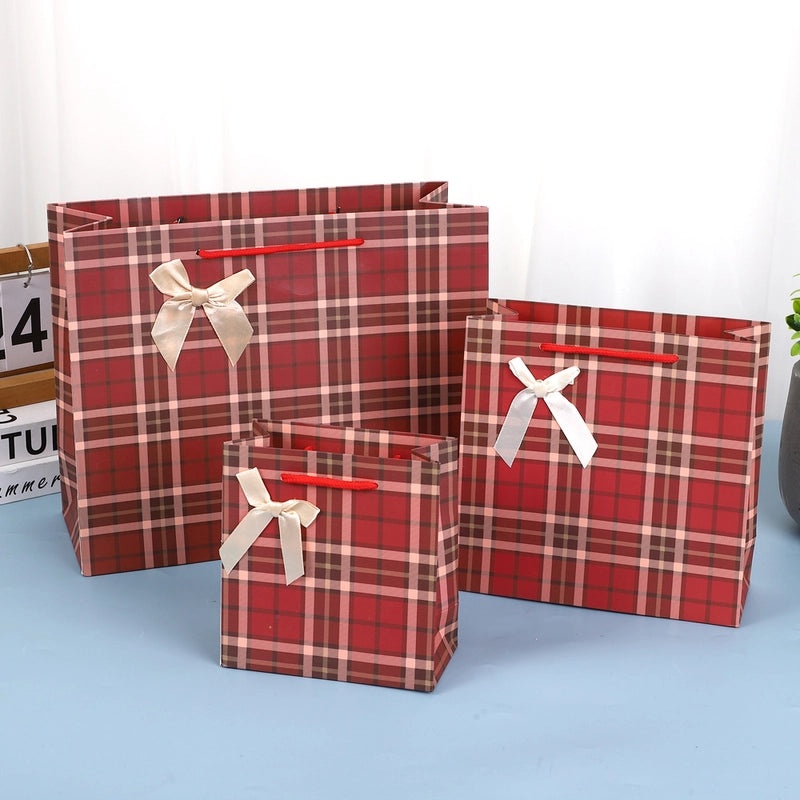 Plaid Paper Bag Creative Business Gift Handbag Reusable Return Gift Bag|Gift Bags & Packaging