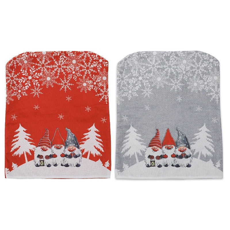 Christmas Cartoon Red Gray Chair Covers Set | Home Decor & Seasonal Accessories