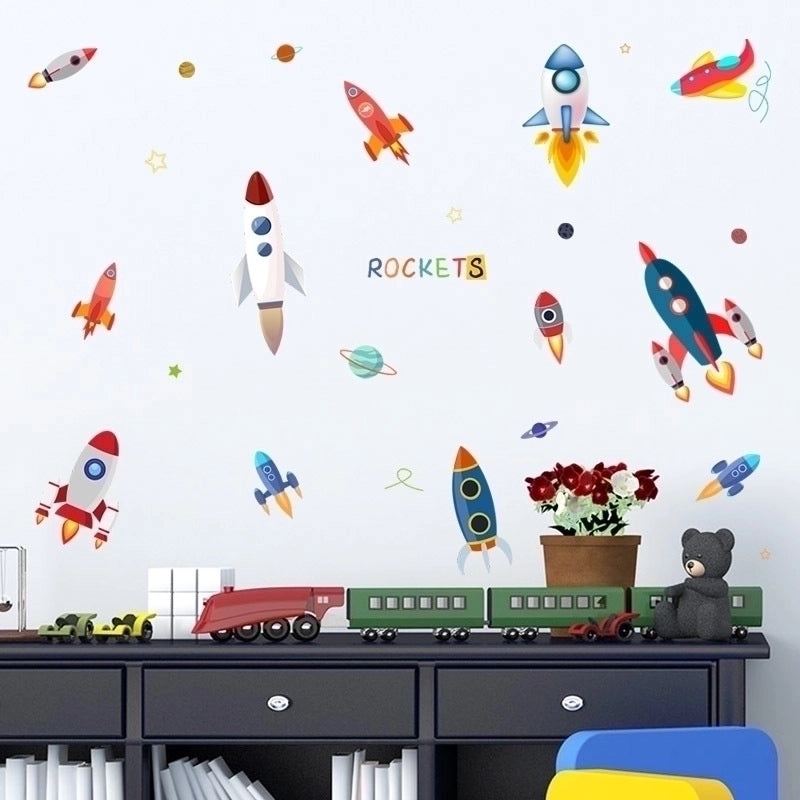 Cute Cartoon Space Rocket Wall Decals for Kids Room | Kids Room Decor