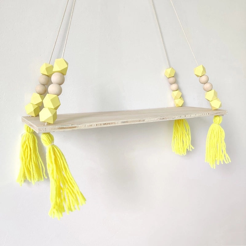 Nordic Macaron Octagonal Beads Tassel Wall Shelf Creative Kids Room Storage Plywood Organizer|Home Decor Storage