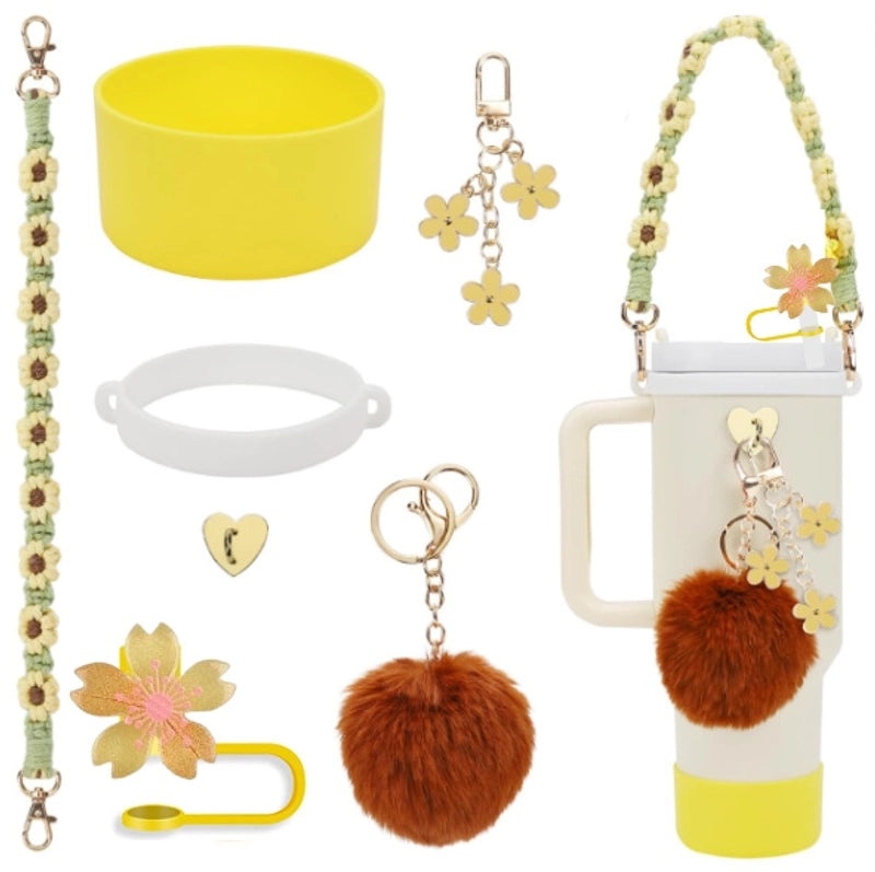 Adorable Geometric Plush Silica Gel Straw Charm Cup Pendant Set | Drink Accessories