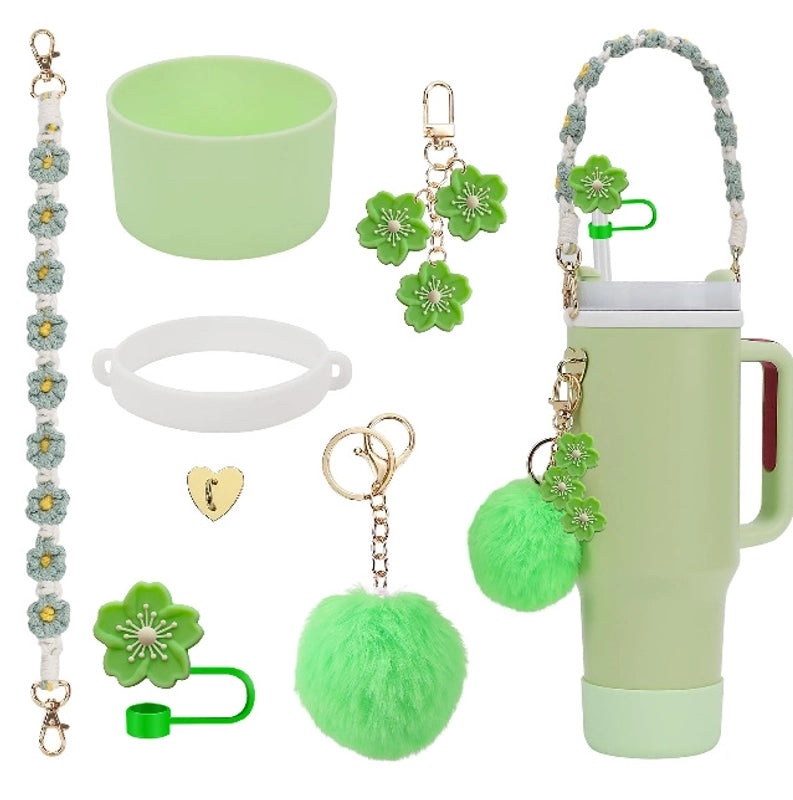 Adorable Geometric Plush Silica Gel Straw Charm Cup Pendant Set | Drink Accessories