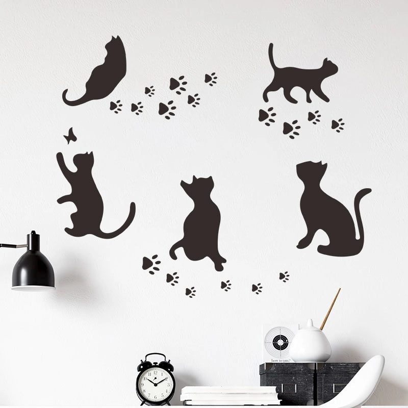 Playful Cat Footprint Wall Decals for Home Decor|Wall Stickers & Decals