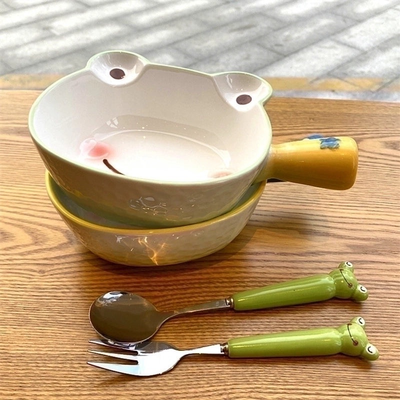 Adorable Cartoon Frog and Crocodile 430 Stainless Steel Ceramic Tableware Set | Kitchen & Dining