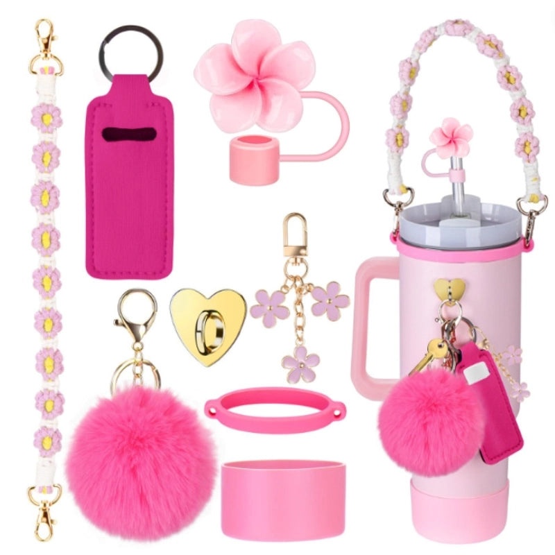 Adorable Geometric Plush Silica Gel Straw Charm Cup Pendant Set | Drink Accessories