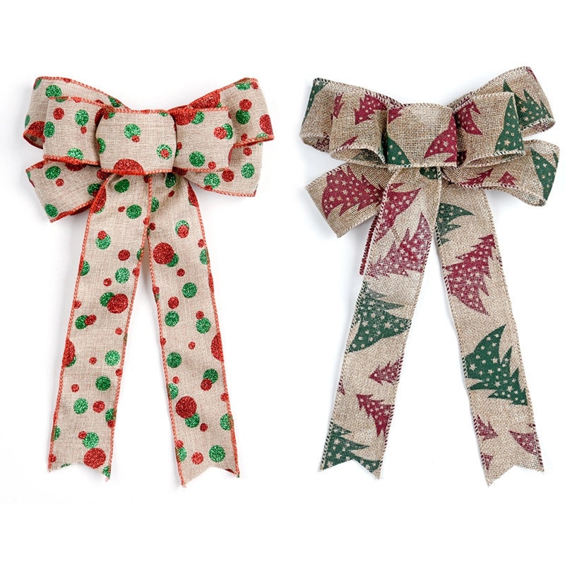 20cm Christmas Linen Bow Pendant Large Printed Bow Japanese Korean Style Holiday Decoration | Home Decor & Seasonal Decorations