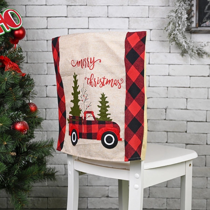 Retro Plaid Christmas Tree Letter Chair Cover for Holiday Party|Home Decor & Party Supplies