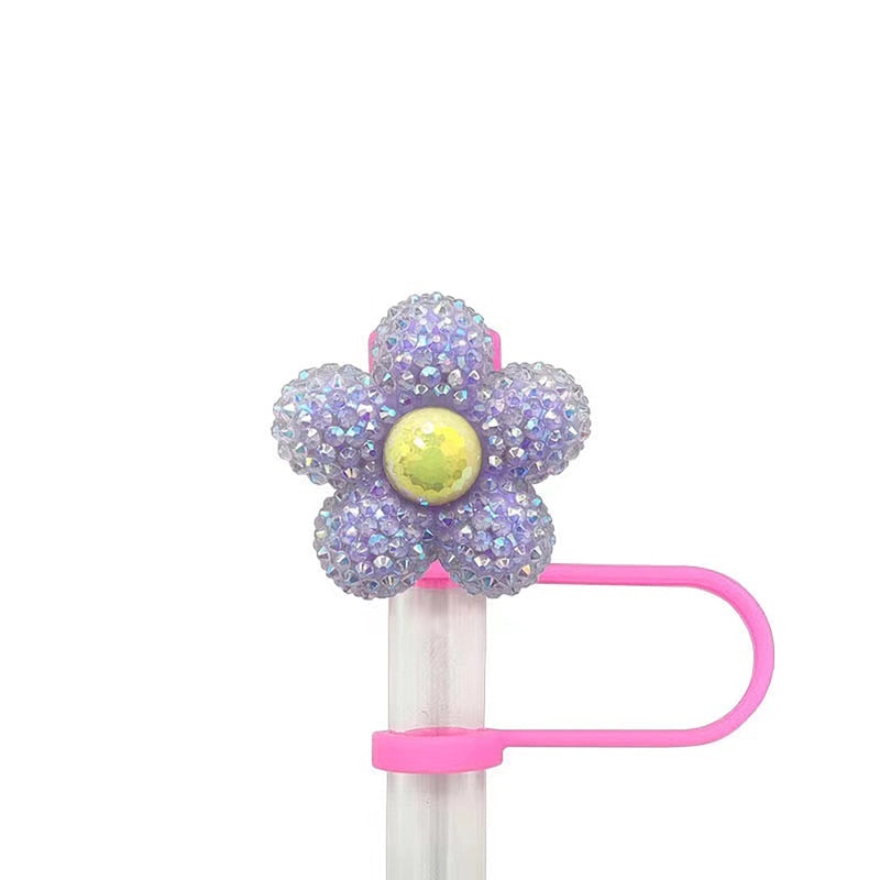 Pastoral Floral Resin Straw Cap Decorative Cover for Drink Bottle | Kitchen & Dining Accessories