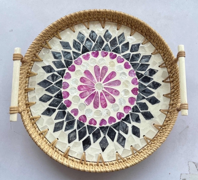 Handwoven Floral Rattan Shell Storage Basket for Casual Home Décor|Home Storage & Organization