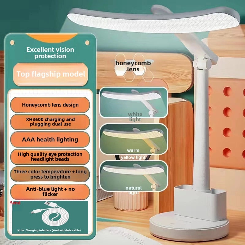 Eye Protection LED Desk Lamp for Study Dormitory Charging Plug-in Dual-use Foldable Bedside Night Light|Desk Lamps