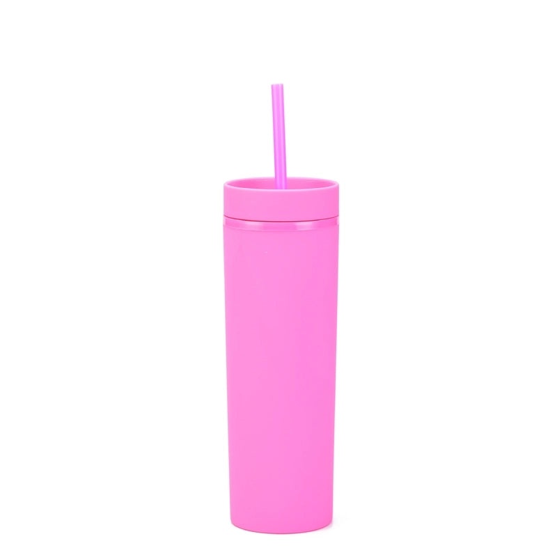16oz Frosted Double-layer Plastic Tumbler with Straight Straw | Drinkware & Cups