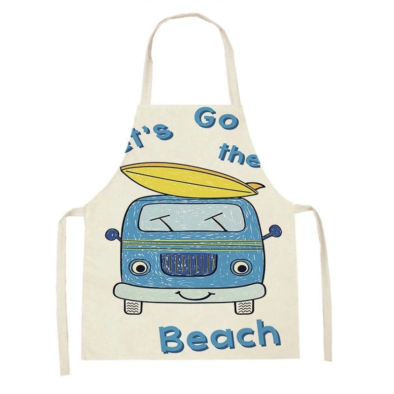 Cartoon Excavator Print Linen Sleeveless Parent-Child Apron Oil-Resistant Home Cooking Protective Wear|Kitchenware & Aprons