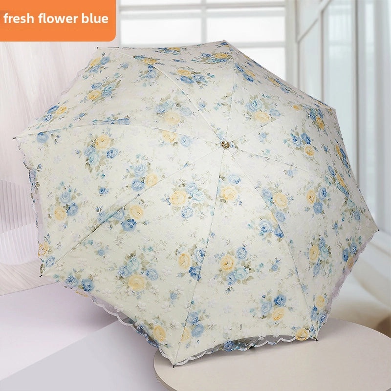 Goddess Princess Double Layer Lace Foldable Umbrella for Women | Sun & Rain Protection | Black Sunshade Umbrellas | Women's Accessories