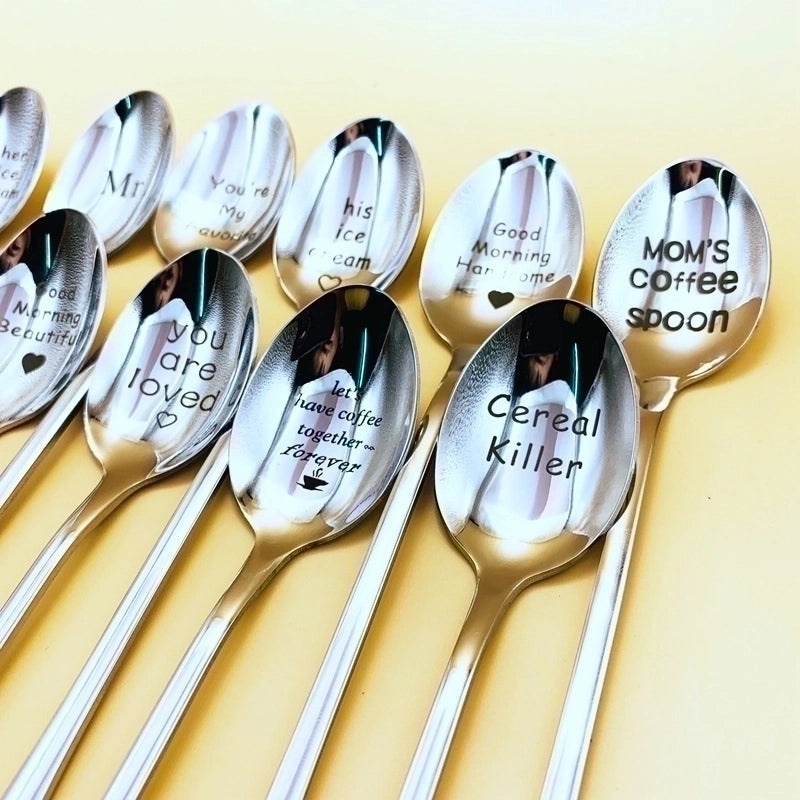 Trendy Engraved Stainless Steel Spoon|Kitchen Utensils & Dining Accessories
