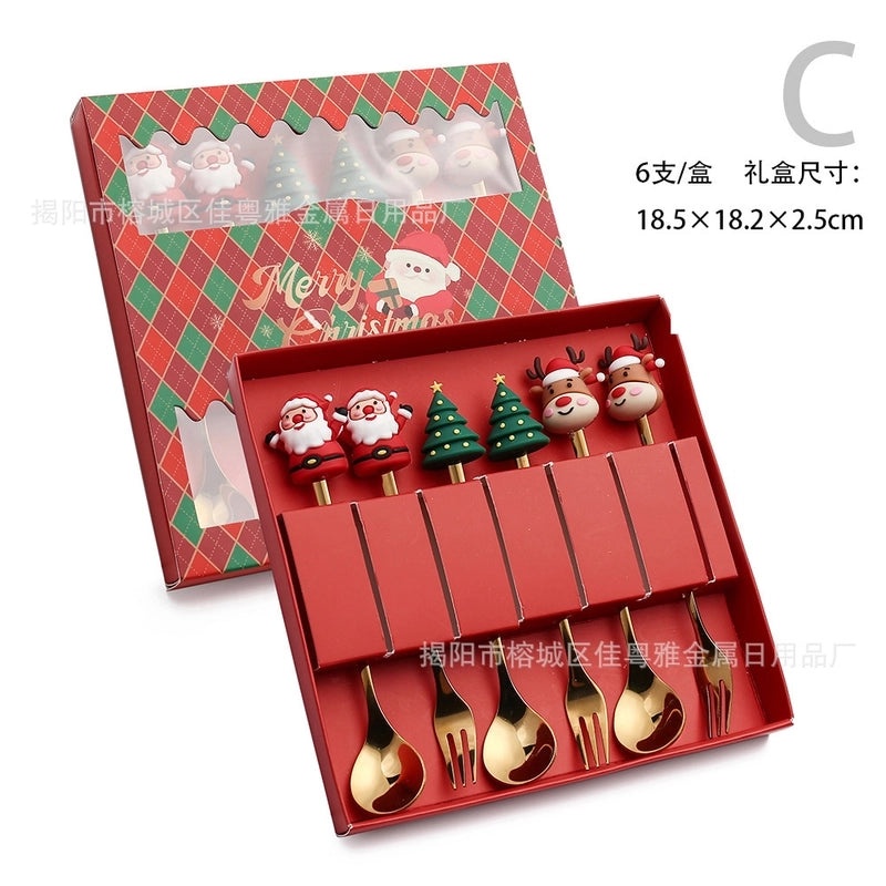 Christmas Santa Claus Stainless Steel Spoon and Fruit Fork Set | Kitchen & Dining Utensils