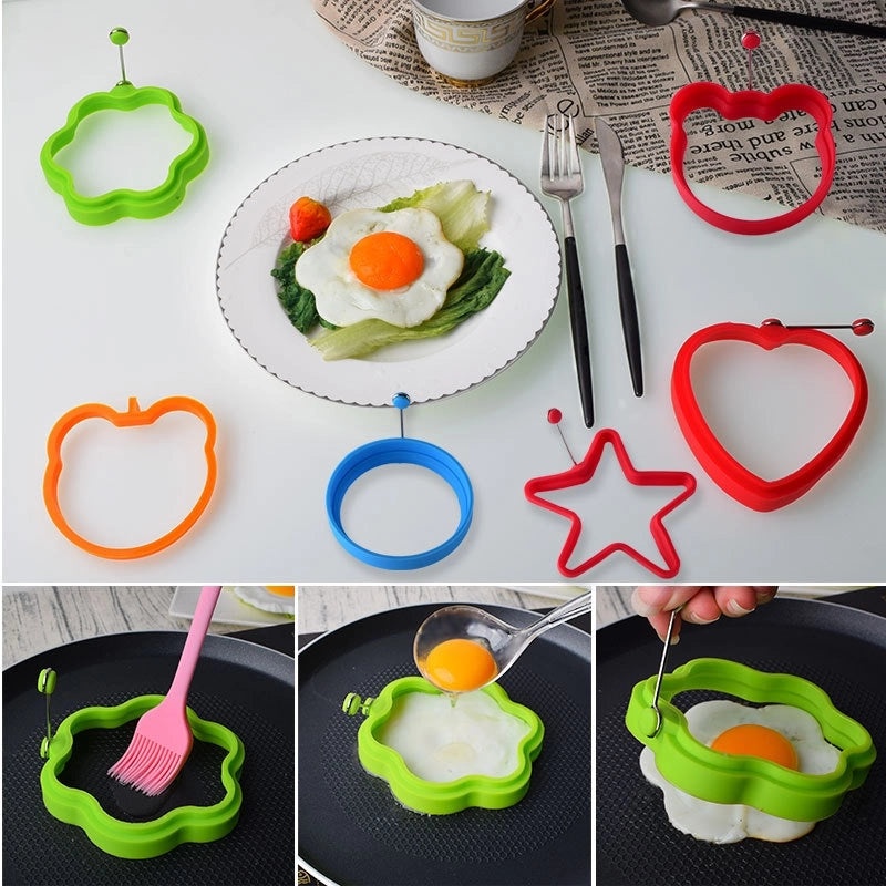 Five-star Heart Silicone Omelette Mold Round Pancake Ring Egg Cake Baking Tool|Kitchen Tools & Utensils