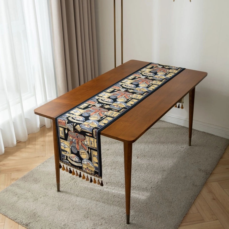 Imaki Rhyme Vintage Orange Jacquard Fabric Table Flag for Dining, Coffee Table, Bed, TV Cabinet | Home Decor & Table Linens