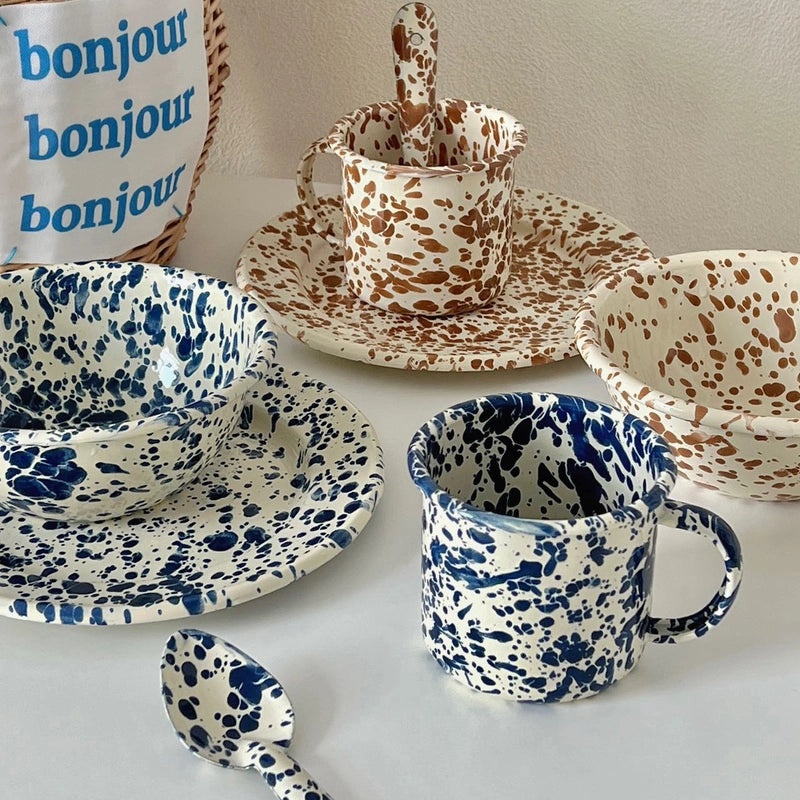 Korean Style Enamel Splash Ink Cereal Fruit Salad Bowl Set | Kitchen & Dining Tableware