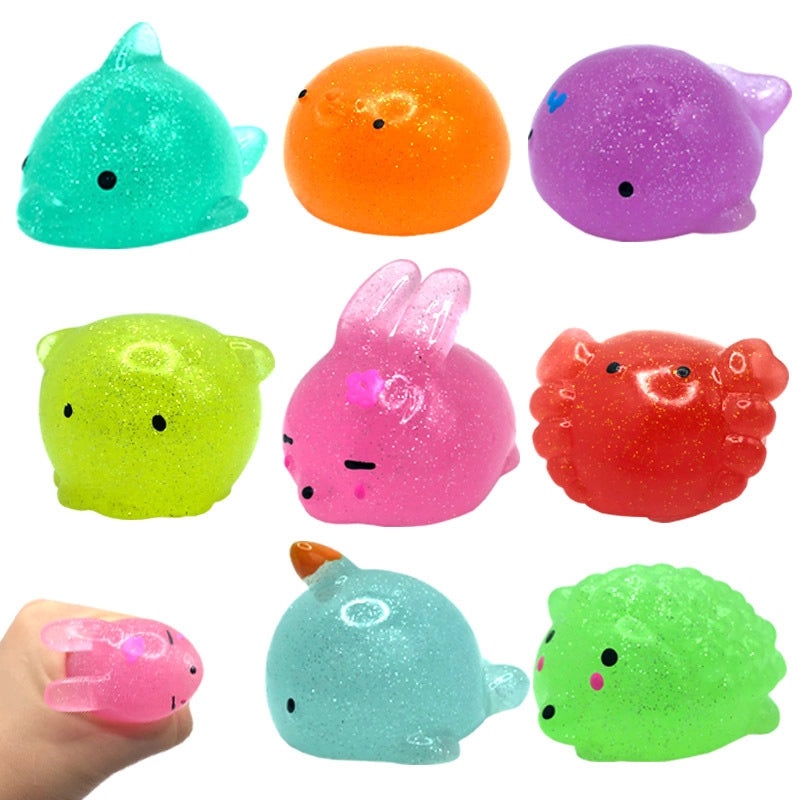 Large Gold Glitter Stress Ball Cute Pet Animal Soft Sticky Sensory Pinch Toy for Music and Decompression|Stress Relief Toys