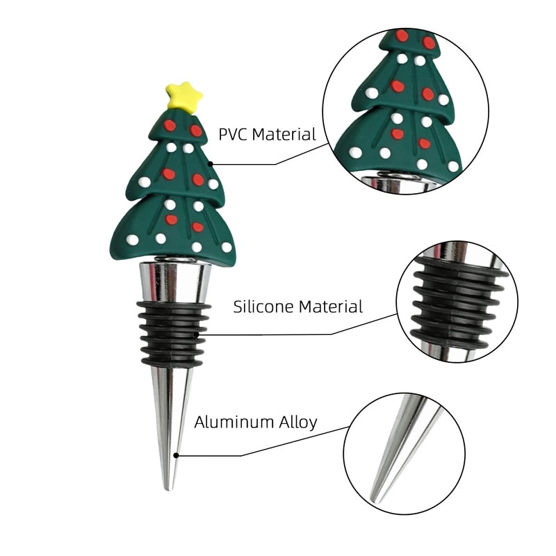 Christmas Holiday Wine Stopper with Santa Claus, Christmas Tree, and Elk Design PVC Alloy | Kitchen & Dining