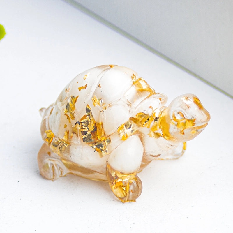 Minimalist Tortoise Figurine with Natural Crystal Accents|Home Decor
