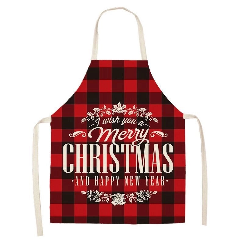 Christmas Santa Claus Stripe Snowflake Linen Apron Holiday Kitchen Accessory|Kitchen & Dining