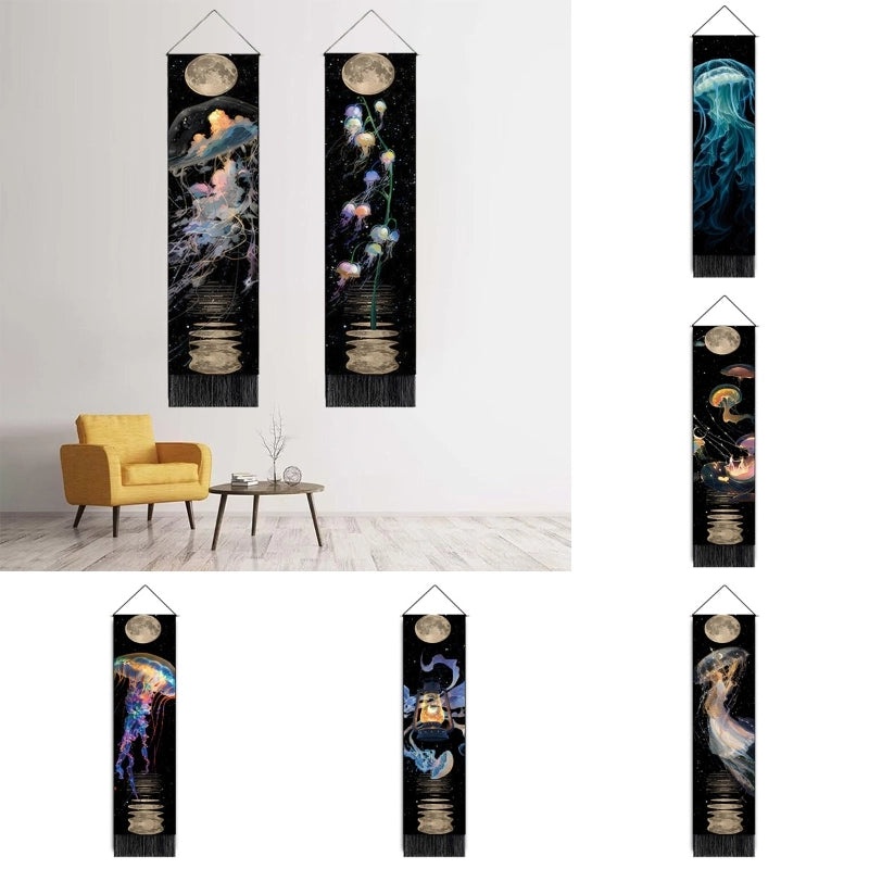 Nordic Moon Jellyfish Cotton Linen Wall Hanging Tapestry|Home Decor & Wall Art