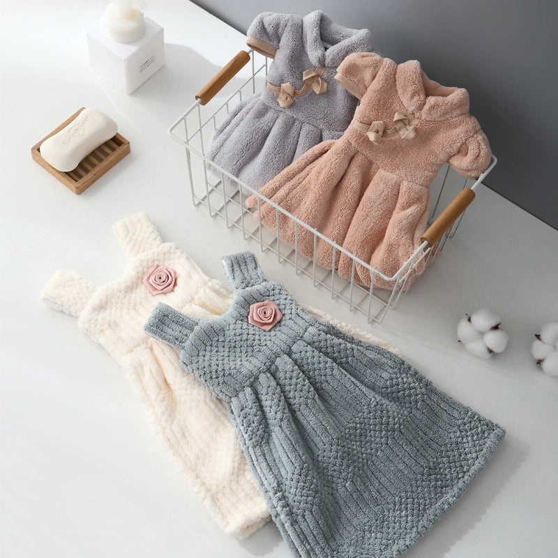 Soft Coral Fleece Hand Towel Thick Absorbent Cute Skirt Design with Hanger | Home & Living Towels