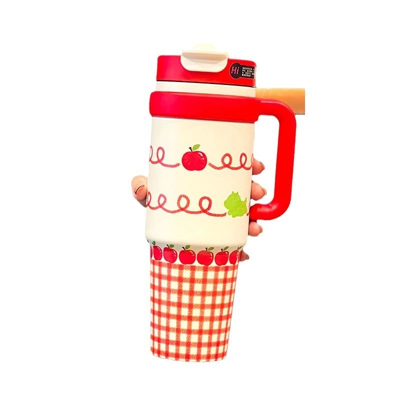 Stylish Lattice Fruit Flower Pattern Thermos Cup 304/316 Stainless Steel 1 Piece | Drinkware & Tumblers