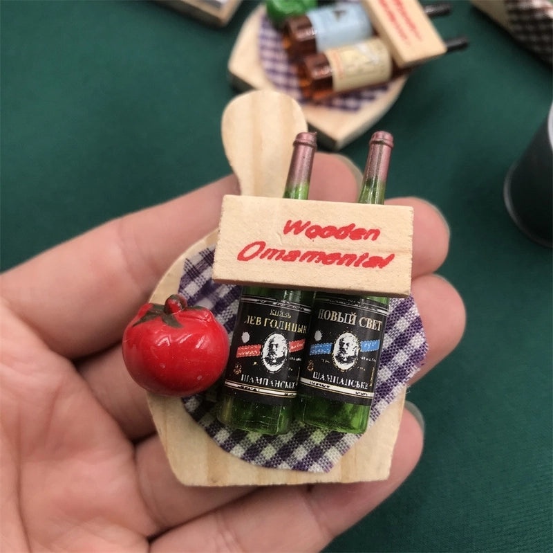 Cute 3D Red Wine Bottle Fruit Wooden Fridge Magnets for Kitchen Decoration|Home & Kitchen Accessories