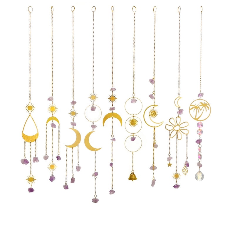 Minimalist Moon Floral Crystal Copper Suncatcher Wind Chime Wall Decor|Home Decor