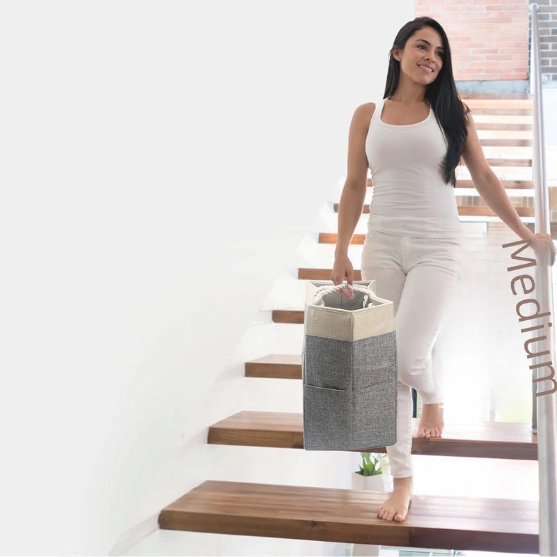 Creative Portable Stair Basket with Two-Tone Stitching Cotton Rope Handle | Home Storage & Organization