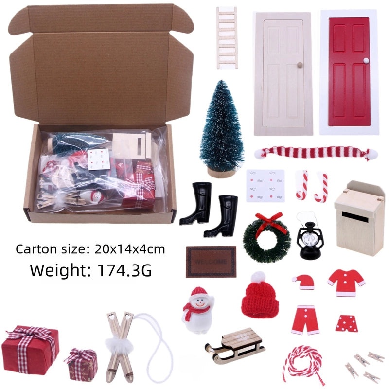 Mini Christmas Dollhouse Can-Open Four-Grid Door Set BJD Mini Scene Props Ornaments|Dollhouse Miniatures & Accessories