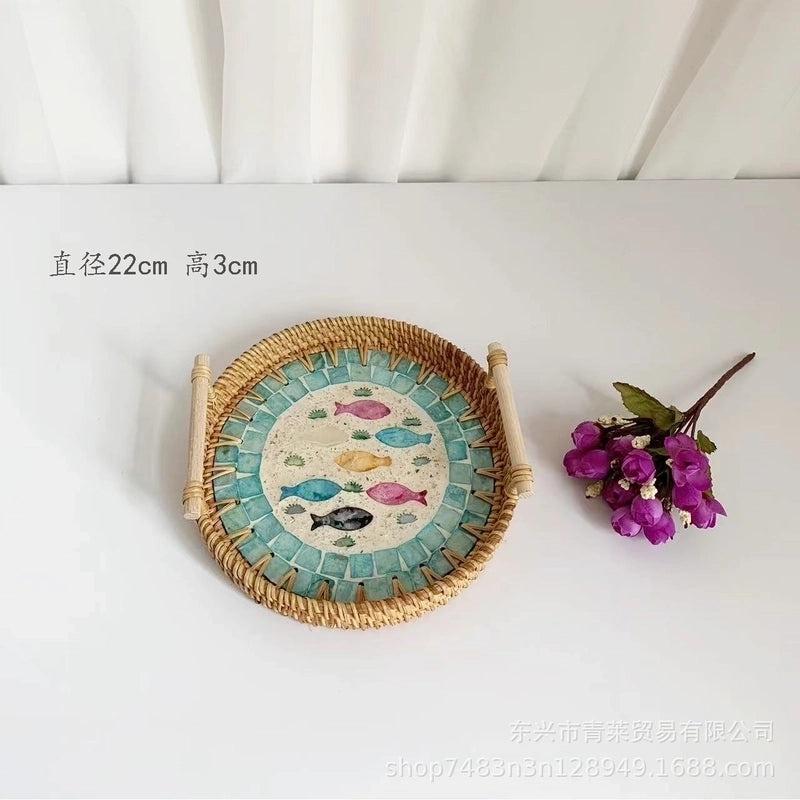 Handwoven Floral Rattan Shell Storage Basket for Casual Home Décor|Home Storage & Organization