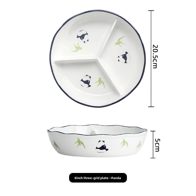 Ceramic Three-Compartment Bowl with Lid Microwave Safe Heat-Resistant Lunch Box Snack Plate|Kitchen & Dining