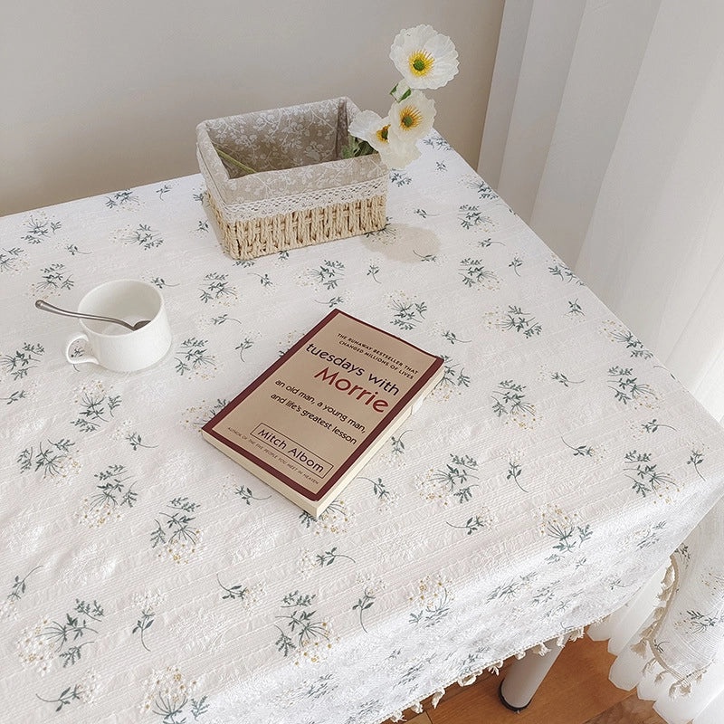 Japanese Style Daisy Cotton Linen Tablecloth Decorative Cloth for Photography Background Coffee Dining TV Cabinet | Home Decor Tablecloths