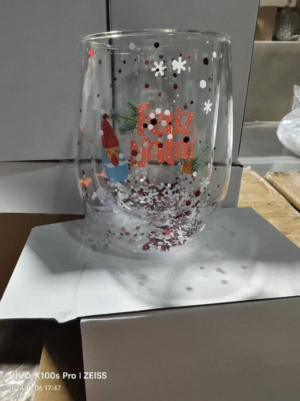 Christmas Cartoon Borosilicate Glass Water Bottle Casual Vacation Style | Drinkware & Water Bottles