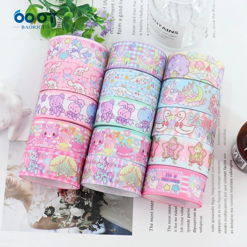 Cartoon Soft Color Thermal Transfer Printed Ribbed Ribbon DIY Handmade Bow Hair Accessory Gift Packaging|Hair Accessories