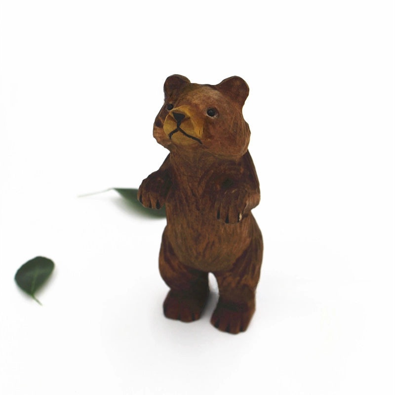 Handmade Solid Wood Bear Animal Figurine Decorative Model Gift Toy|Home Decor