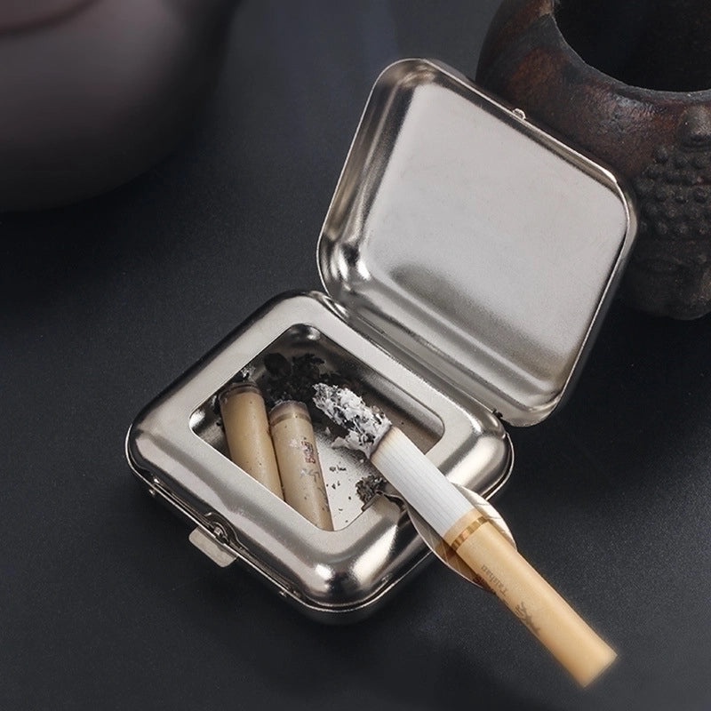Portable Mini Stainless Steel Square Silver Ashtray|Smoking Accessories