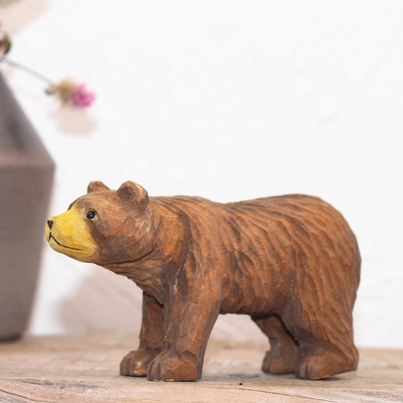 Handmade Solid Wood Bear Animal Figurine Decorative Model Gift Toy|Home Decor
