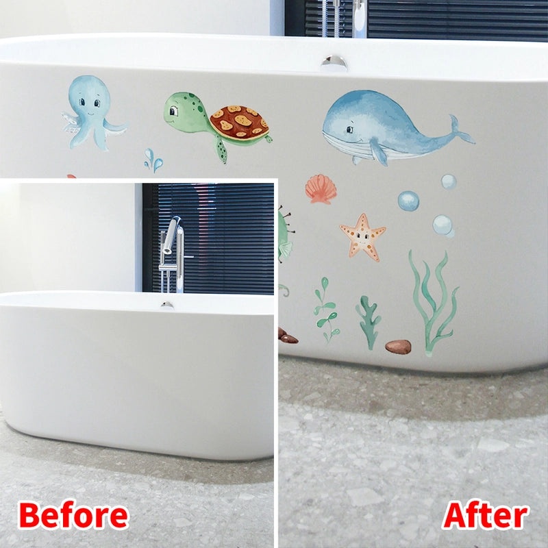 Tortoise Starfish and Seahorse PVC Wall Decals for Casual Beach Decor|Home Decor Wall Stickers