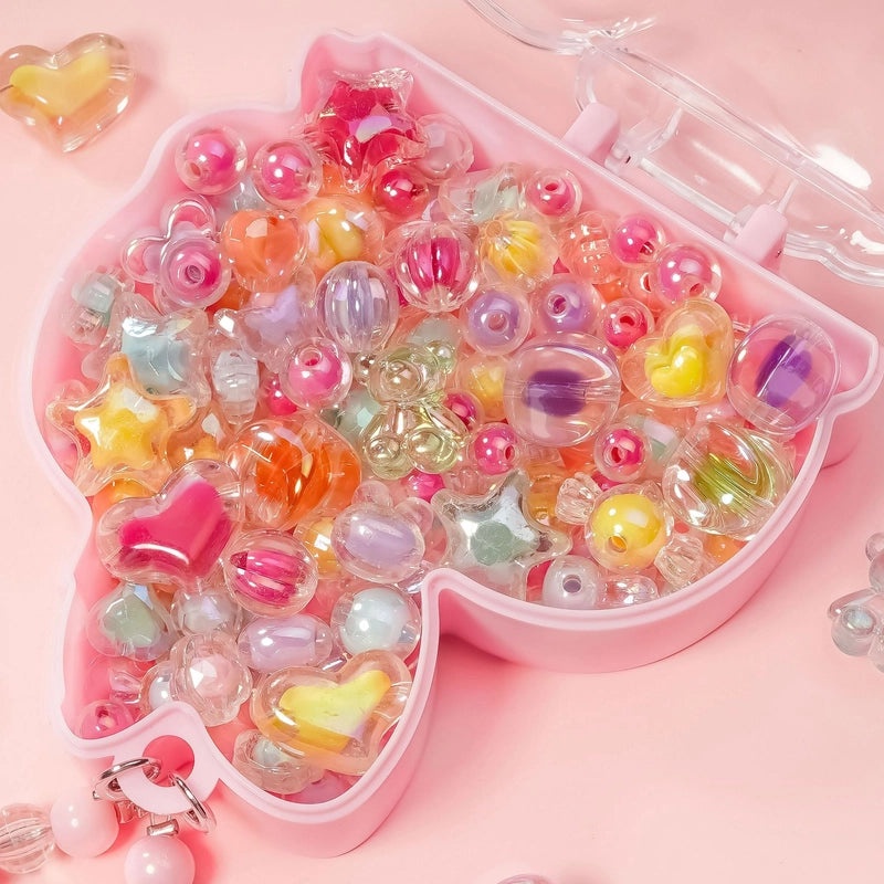 Kids DIY Beaded Jewelry Kit Portable Box Loose Beads for Bracelet Necklace Handmade Craft Gift|Children's Jewelry Craft Supplies