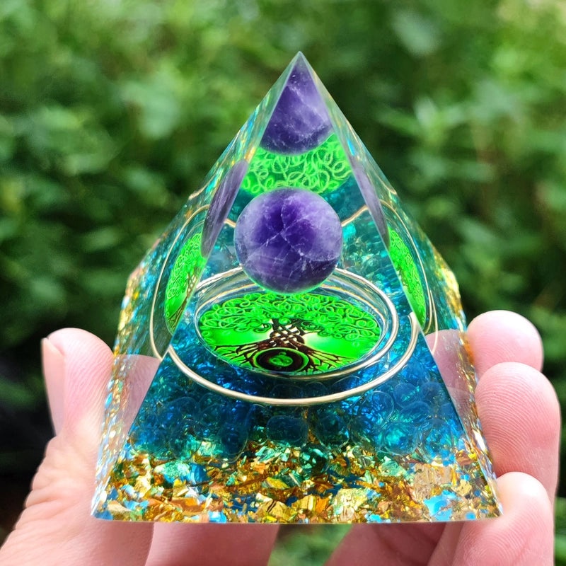 Pyramid Resin Crystal Ball with Decorative Pyramid Gravel | Home Decor & Accessories