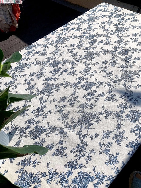 Rustic Floral Cotton Linen Tablecloth|Home Decor Table Linens