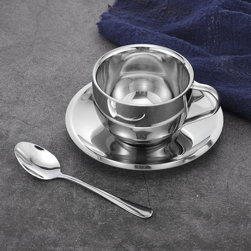 304 Stainless Steel European Style Double Coffee and Tea Cup Set for Office Use|Kitchen & Dining