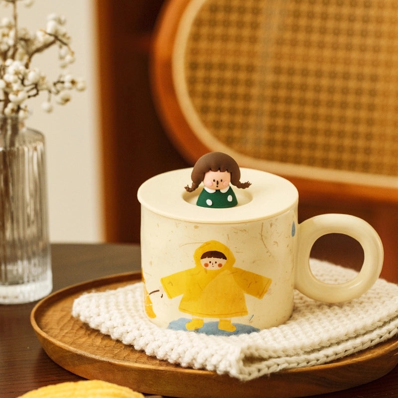 Vintage Ceramic Cartoon Dinner Plate Cute Girls Small Rice Bowl and Mug with Lid|Kitchen & Dining