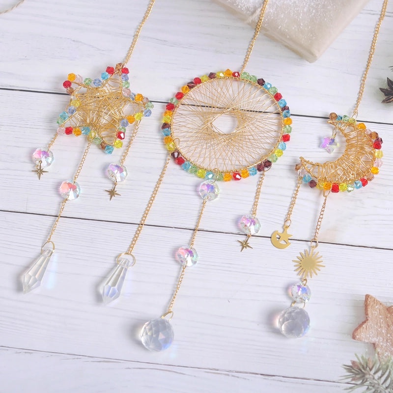 Elegant Star and Moon Crystal Suncatcher Wind Chime | Home Decor & Wall Art