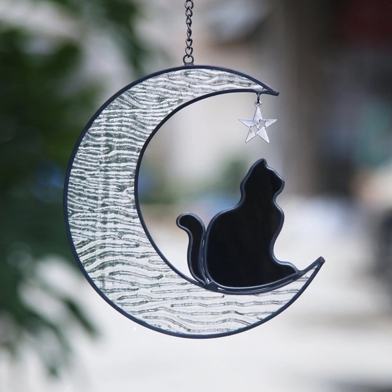 Retro Star Moon Cat Glass Pendant Necklace|Fashion Accessories